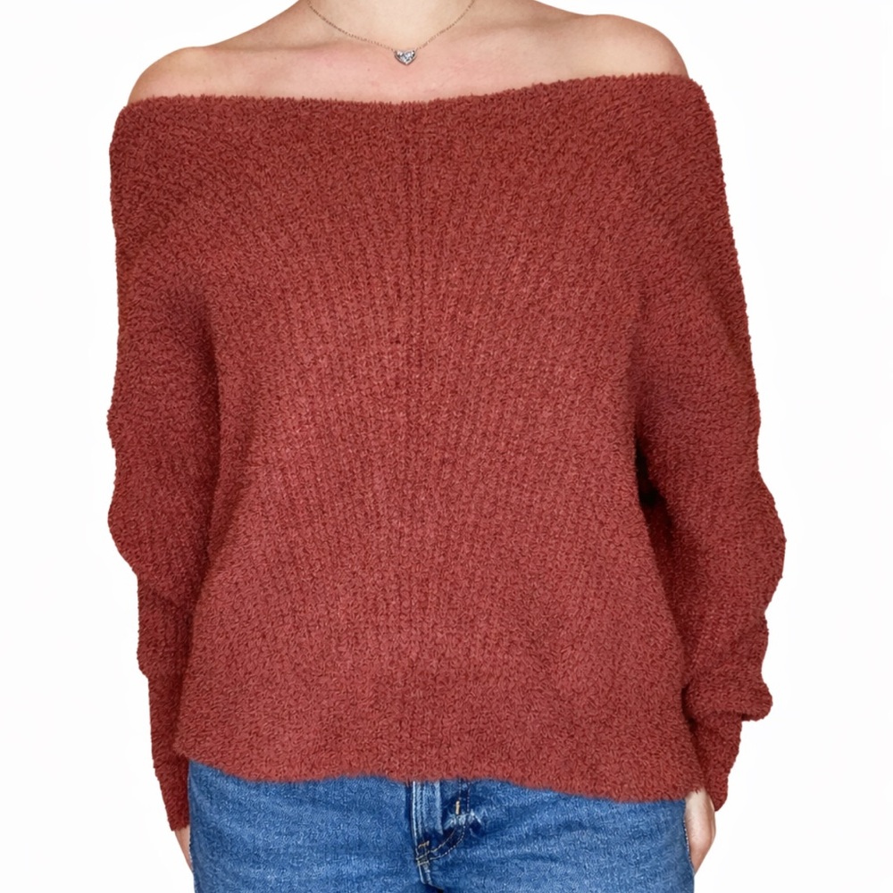 Cozy Off-Shoulder Rust Women's Sweater. Size medium.